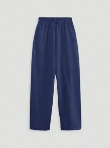 Linhara 大尺碼純色休閒褲 - 藍色 - 查看 2