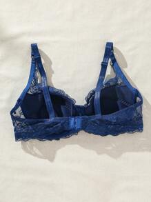 Lace Bra With Underwire Lingerie - Royal Blue - View 4