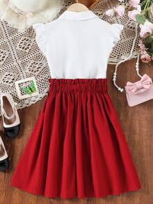 SHEIN Explorewe Conjunto De Blusa Y Falda Bordada Para Niña En Edades Intermedias - Burdeos - Ver 2