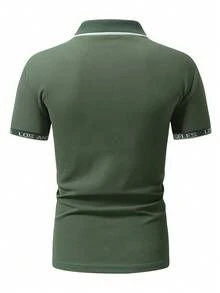 Manfinity Homme Men'S Color Block Contrast Trim Polo Shirt With Letter Logo - Green - View 2