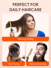 JMMO 2-In-1 Hot Comb Hair Straightener, Electric Comb, Portable Travel Anti-Burn Beard Press-Type Ceramic Curling Smooth Comb-US Plug - Black - View 5