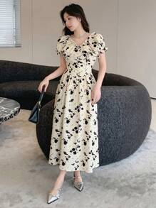 DAZY Women's Floral Printed Puff Sleeve Dress Sundress