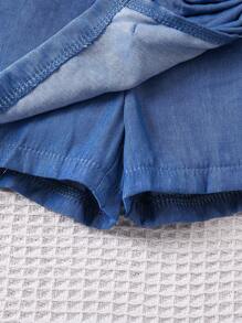 SHEIN 年轻女孩松紧腰裙短裤，带大蝴蝶结，度假，夏季，旅行 - 藍色 - 查看 5