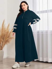 Mulvari 大尺碼女款拉鍊半開襟休閒運動衣裙 - 藍色 - 查看 5