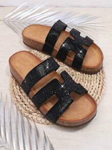 Của phụ nữ Nêm Gót chân Nền tảng Dép xăng đan - màu đen - Xem 2