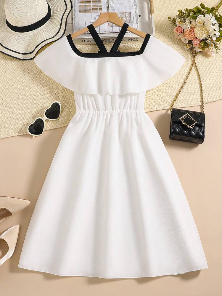 Teenage Girls' Colorblock Dress With Contrast Trim