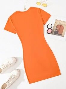 SHEIN LUNE Women's Claw & Letter Print Dress - Orange - View 2