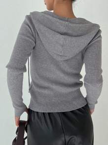 DAZY Women Cardigans Zip Rib-Knit Casual - Grey - View 2