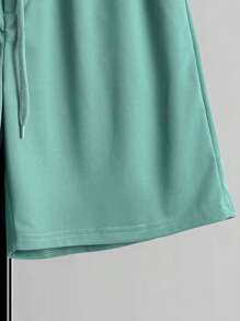 Manfinity Homme Men's Solid Color Hoodie And Shorts Set - Dark Green - View 6