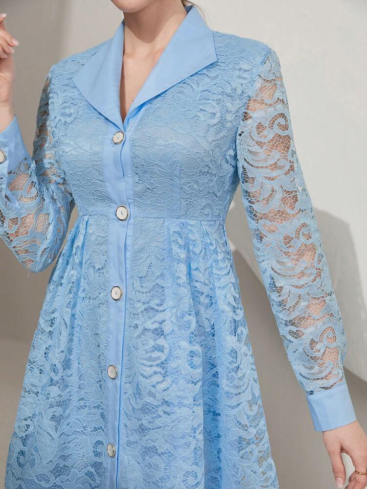 Women'S Long Sleeve Lace Shirt Dress