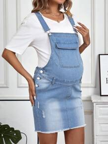 SHEIN Mono Corto De Maternidad Con Bordes En Bruto