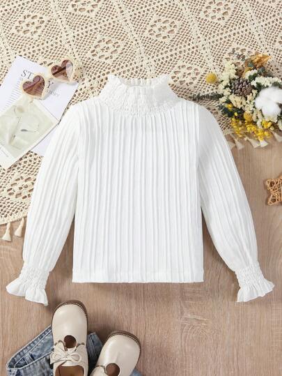 SHEIN Ung flicka Kråskant Ryckärm Halvpolokrage Blusar