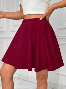 SHEIN Essnce 女士褶皺迷你裙 - 酒紅色 - 查看 5