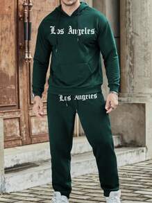 Manfinity Homme Men Plus Letter Print Hoodie And Pants Two-Piece Set