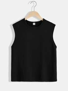 SHEIN 青少年男孩的休閒假日字母印花鬆身針織背心和純色編織短褲裝束 - 彩色 - 查看 5