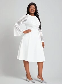 SHEIN Lady Kích thước lớn Của phụ nữ Bùng nổ Tay áo Và Đầm - trắng - Xem 4