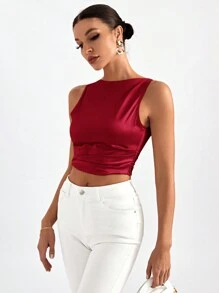 Firerie Blusa sin espalda con lazo, sin mangas, corta para salir