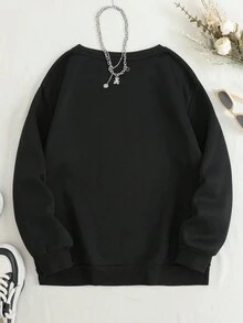 SHEIN EZwear Patterned Printed Warm Lined Crewneck Sweatshirt - Black - View 2