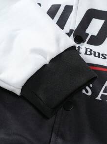 Aesthetic Post Chaqueta Floja Para Hombre Con Botones Y Letras De Color Contrastante Impresas - Negro - Ver 7
