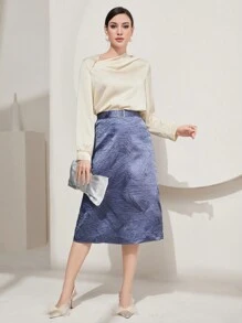 Modelyn Của phụ nữ Dệt Hoa Váy thẳng - Màu xanh lam - Xem 3