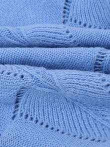 大码女式休闲纯色镂空针织毛衣 - 寶藍色 - 查看 5