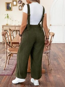 Calvaya Plus Size Front Zipper Overalls - Army Green - View 3
