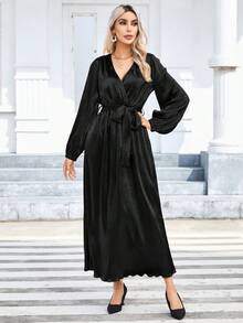 SHEIN Privé Women'S Wrap Tie Dress - Black - View 5