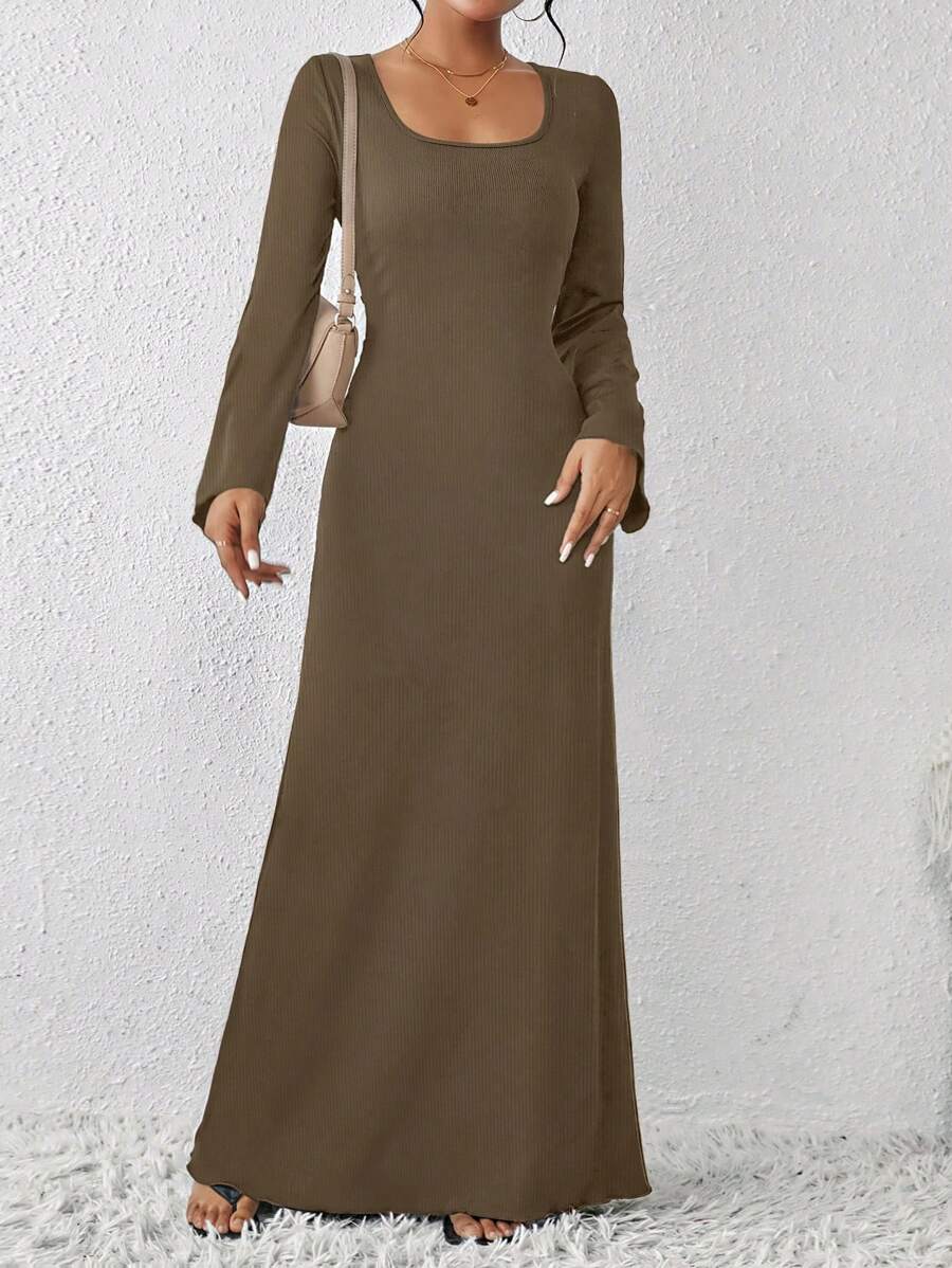SHEIN LUNE Ladies' Solid Color Back Cross Strap Dress - Chocolate Brown - View 1