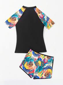 SHEIN Swim Rashguard ngắn tay đi biển mùa hè dành cho nữ - màu đen - Xem 4