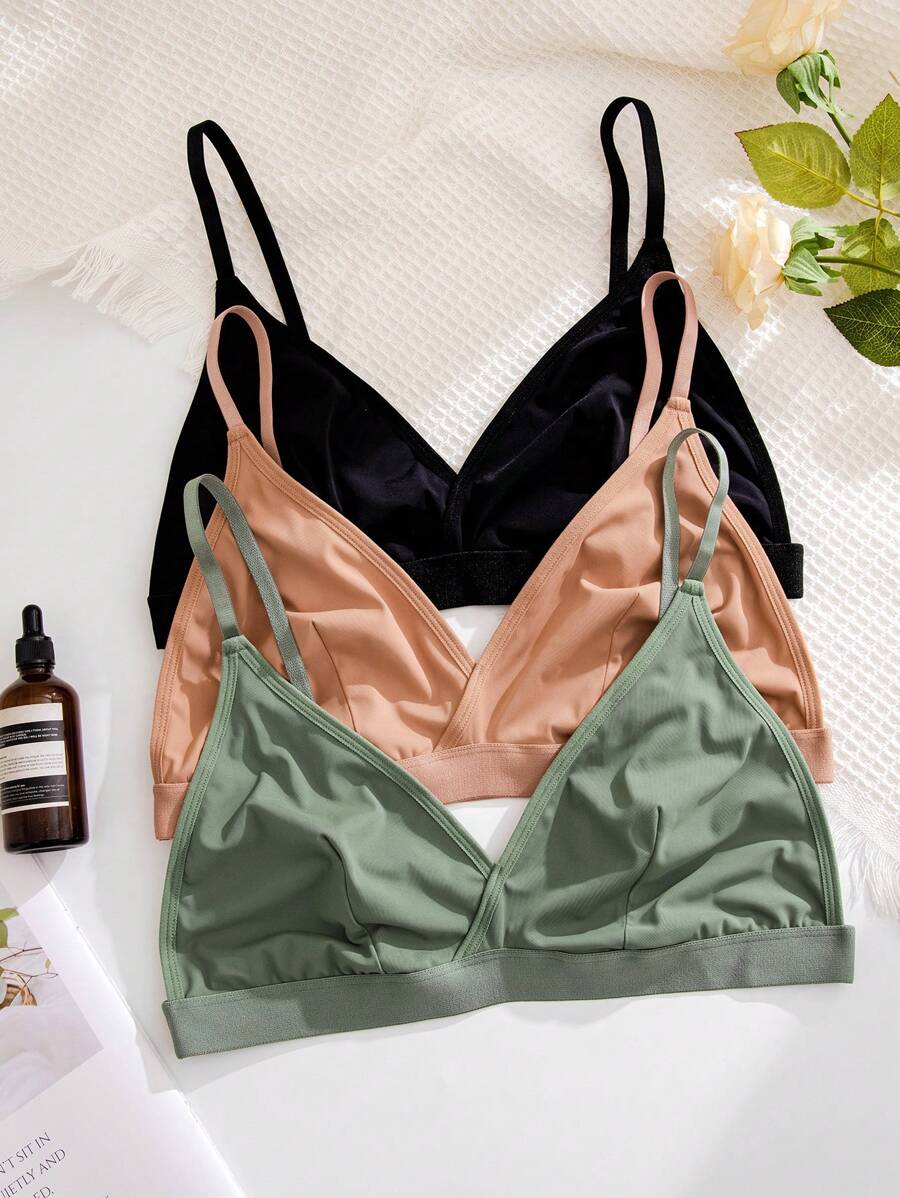 Plus Size Women's Solid Color Underwear Bra Set, 3pcs - Multicolor - View 1