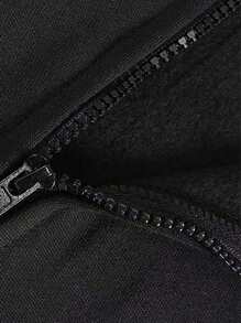 ROMWE MEN Anime Men's Cartoon Character Printed Zipper Hoodie - Black - View 8