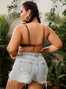 SHEIN Swim Curve 夏季大码女式褶皱比基尼上衣 - 黑色 - 查看 2