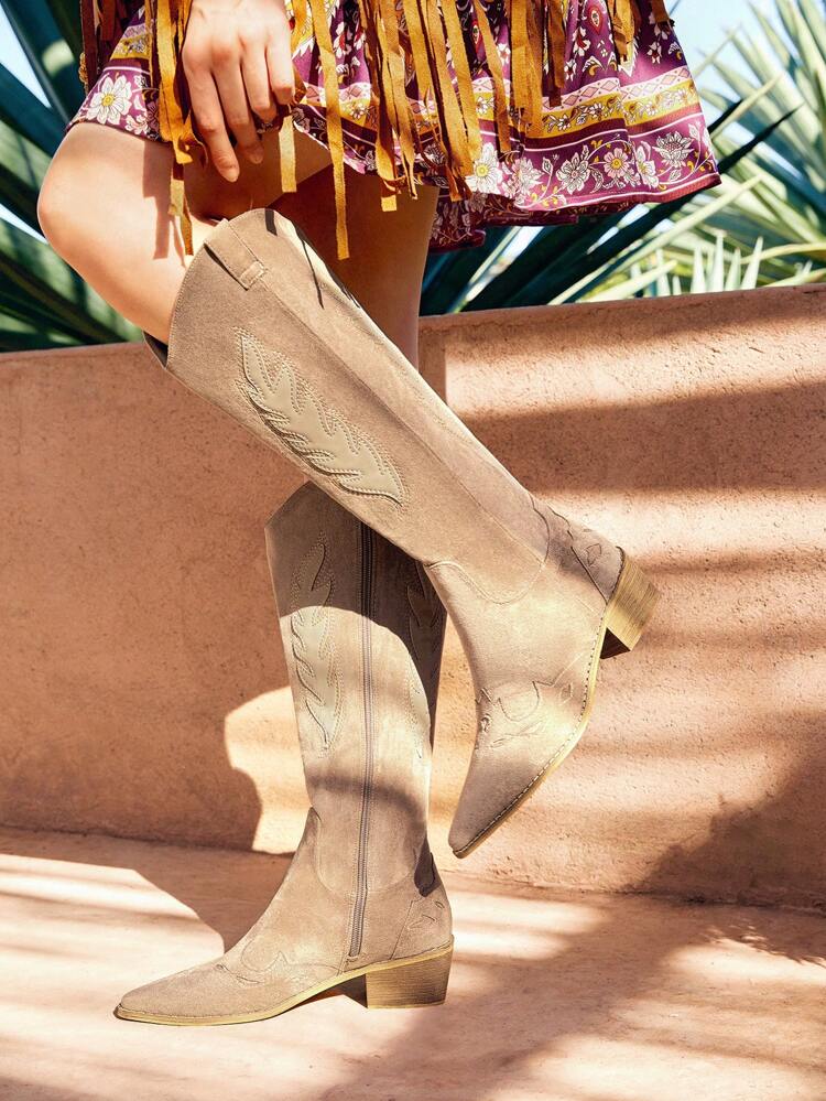 Ladies' Over-the-knee Boots Slip-on Design Apricot Color