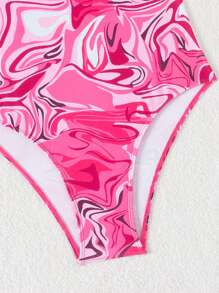 SHEIN Swim Women's Random Printed Hollow Out Halter Neck One Piece Swimsuit Valentine - Multicolor - View 7