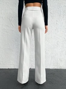 EURMUSE Solid High Waist Split Hem Suit Pants - White - View 2