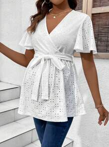 SHEIN Maternity Butterfly Sleeves Wrapped Neck T-Shirt