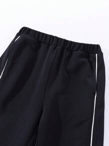 Boys' Loose Knitted Colorblock Sweatpants With Rolled Edge - Black - View 4