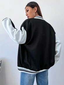 SHEIN Unity Women's Personalized Letter & Color Block Basketball Style Baseball Jacket For Streetwear - Multicolor - View 2