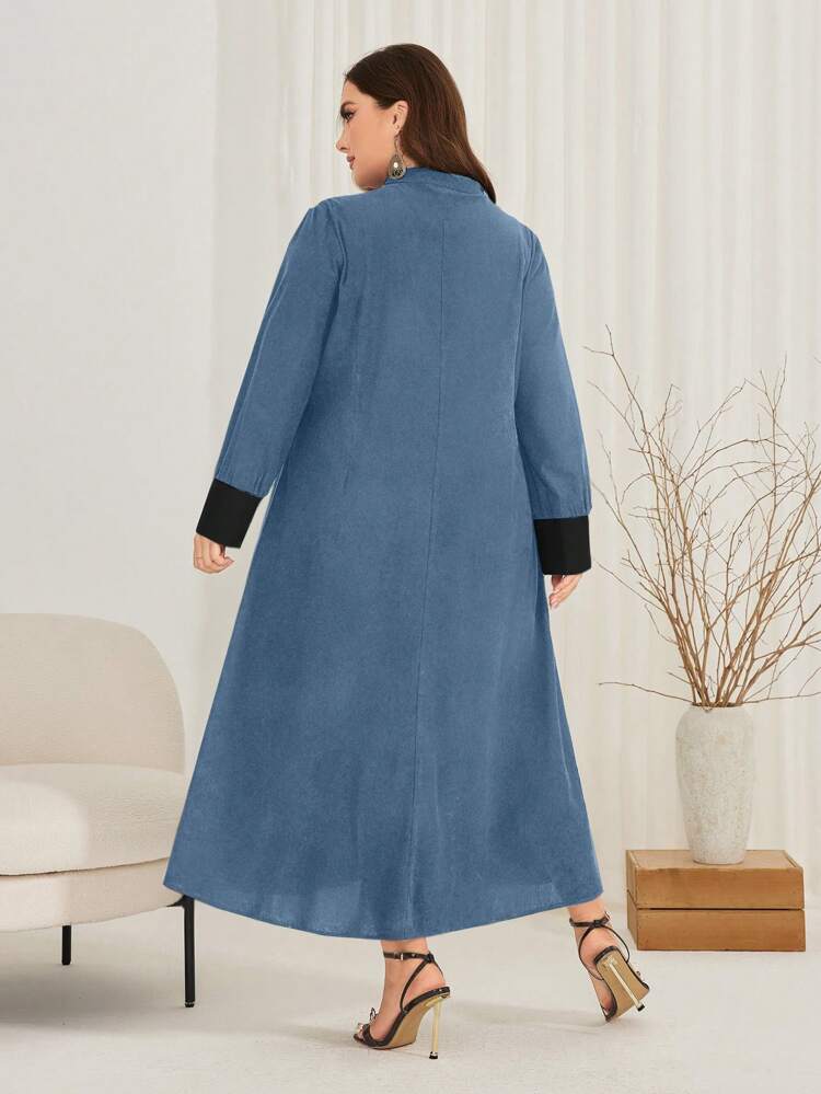 Plus Size Women's Arab Stand Collar Color Block Dress