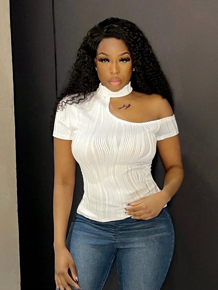 Slaydiva 空洞細節純色t恤 - 白色 - 查看 1