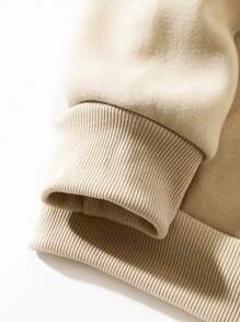 Men'S Slogan Printed Warm Lined Hoodie With Kangaroo Pocket - Khaki - View 7