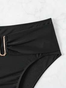 SHEIN Swim Triangle Metallic Detail Ruched Bikini Bottom Summer - Black - View 4