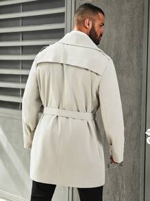 Manfinity Homme Men's Plus Size Double Breasted Shoulder Epaulet Trench Coat - Grey - View 2