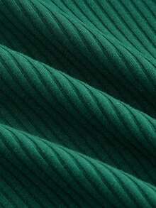 SHEIN MOD 女式純色高領喇叭袖t卹 - 墨綠色 - 查看 3