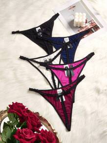 5pcs Bowknot Decorated Lace Trimmed Thong - Multicolor - View 1