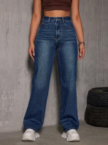 Jeanoix High Waist Water Washed Denim Jeans - Dark Wash - View 6