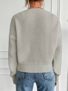 EURMUSE Solid Drop Shoulder Ribbed Knit Cardigan - White - View 2