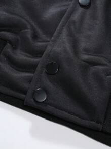 Aesthetic Post Chaqueta Floja Para Hombre Con Botones Y Letras De Color Contrastante Impresas - Negro - Ver 5