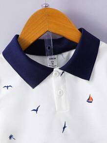 Souflis Souflis Young Boy Toddler Boys' Casual College Style Printed Collared Shirt And Solid Color Shorts Set Summer Holiday