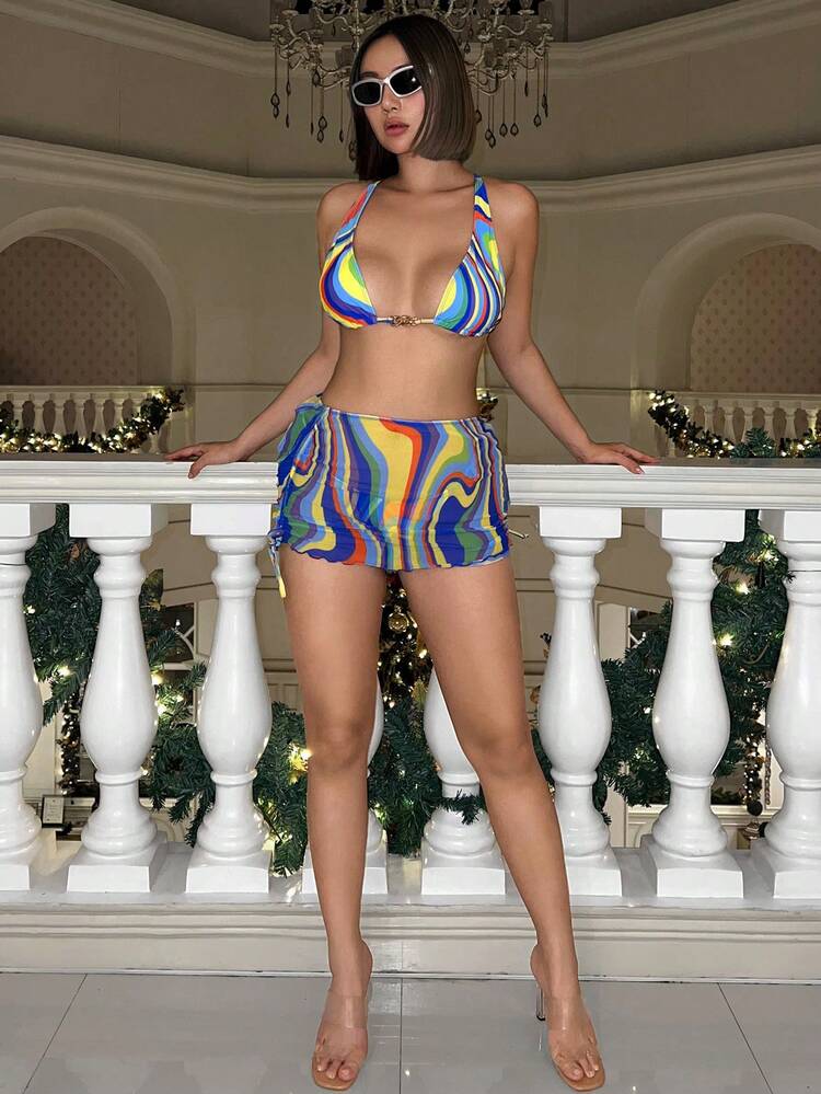 Women's Wave Striped Swimwear Set Music Festival Summer